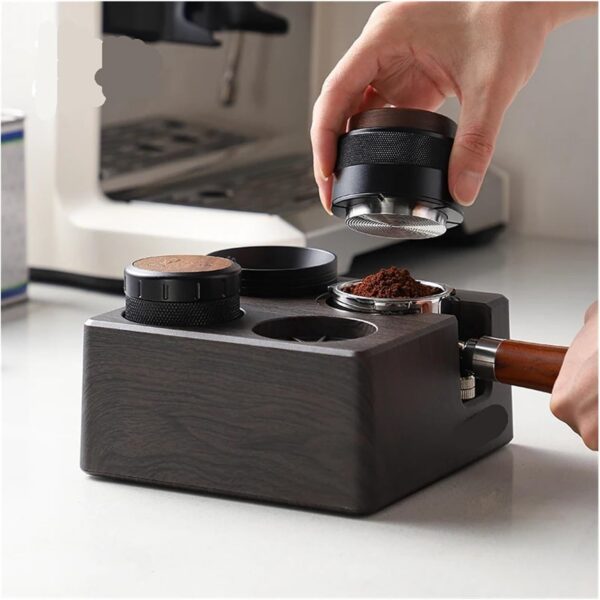 Four-hole coffee pressed foundation makeup base espresso powder pressed powder base 51/58mm available pressed powder base retro(Deep wood grain-base) - Image 3