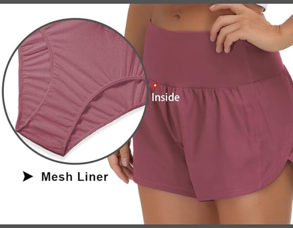 THE GYM PEOPLE Womens High Waisted Running Shorts Quick Dry Athletic Workout Shorts with Mesh Liner Zipper Pockets - Image 3