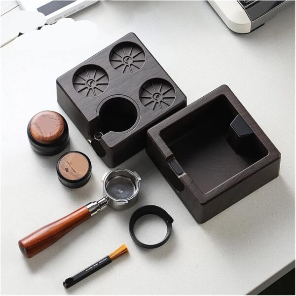 Four-hole coffee pressed foundation makeup base espresso powder pressed powder base 51/58mm available pressed powder base retro(Deep wood grain-base) - Image 5
