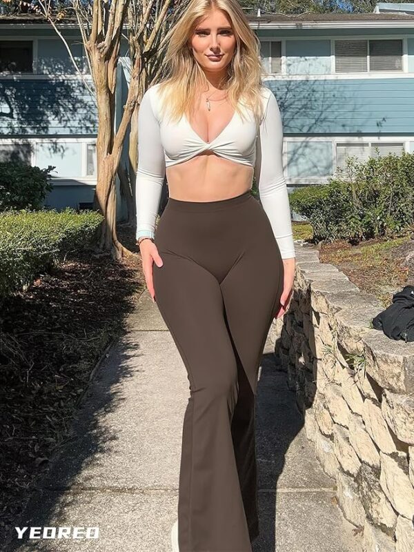 YEOREO Scrunch Flare Leggings Daze V Back Butt Lifting Wide Leg High Waist 31.5" Gym Workout Yoga Pants - Image 5